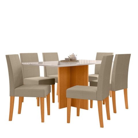 Sala de Jantar Helo 160 Tampo Chanf C/v 6l Cadeiras Jade Poliman Móveis