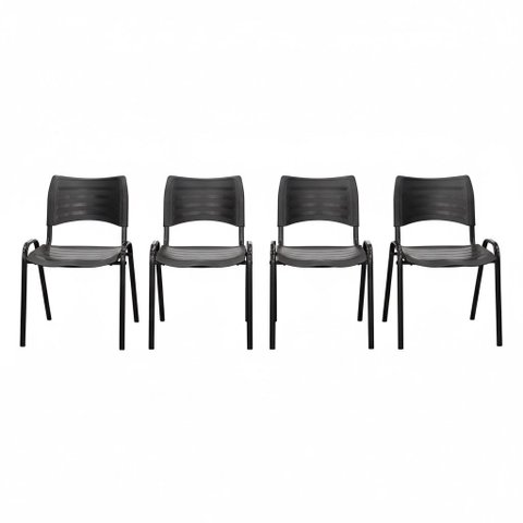 Conjunto 4 Cadeiras Empilháveis Iso Reforçada para Recepção Cor Preta - Combo Stock
