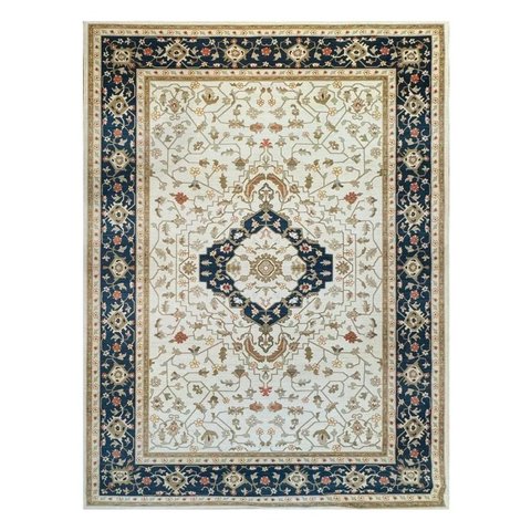 Tapete Sala 200x300 Cm Classico Oriental Bege Borda Azul