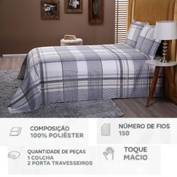 Jogo de Cama Casal Queen com Colcha e Porta Travesseiro Cinza - 4