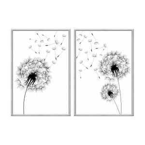 Kit 2 Quadros Decorativos 40x60cm Canvas Dente de Leão Minimalista Pb Flnt053