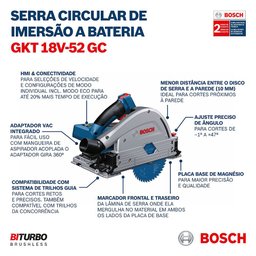Serra de Imersão Bosch GKT 18V-52 GC Sem baterias e carregador - 7 Serra de Imersão Bosch GKT 18V-52 GC Sem baterias e carregador - 7
