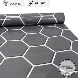 Papel de Parede Lavável para Banheiro Cozinha Revestimento Brilho Pastilha Colmeia - Várias Cores -  - 2