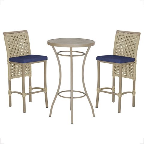 Mesa Bistrô e 2 Banquetas Roma Fendi Corda Náutica Estofado 10 Trama Original