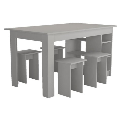 Mesa com Nichos 4 Bancos 140 Cm B21 Branco Novam