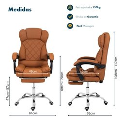 Cadeira de Escritório Home Office Diana Caramelo Pillow Top Encosto para Pés - 7