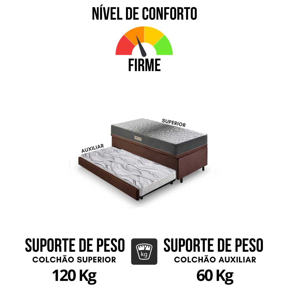 Bicama Box Baú Solteiro com Colchão Dual Firm Ecoflex Suede Marrom 88x188 - 8