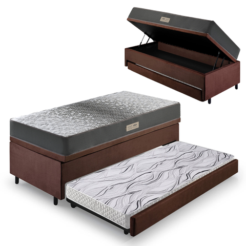 Bicama Box Baú Solteiro com Colchão Dual Firm Ecoflex Suede Marrom 88x188