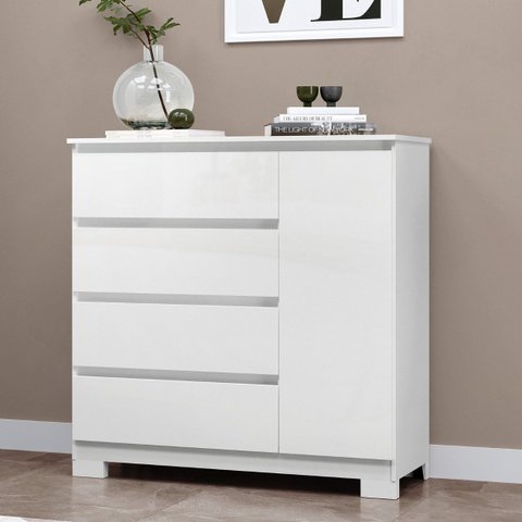Cômoda para Quarto com 4 Gavetas e Armário - Vega Branco
