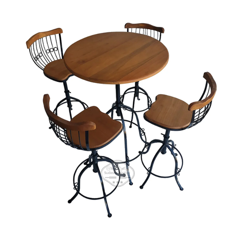 Conjunto Bistrô com Mesa e 4 Banquetas Reguláveis em Madeira de Demolição Sudeste Rústico