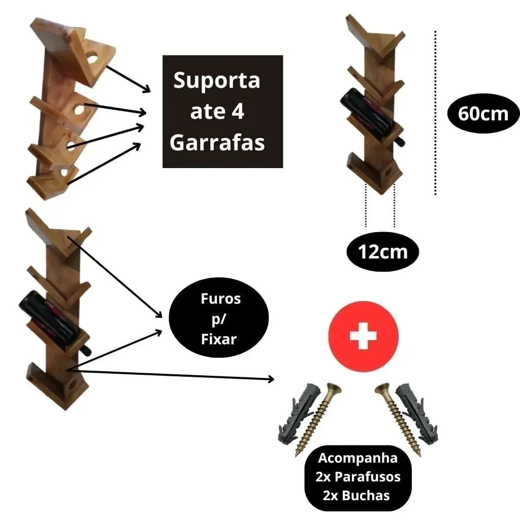 Ver imagem 2 de Adega Suspensa 4 Garrafas Decorativo em Madeira Cor Imbuia
