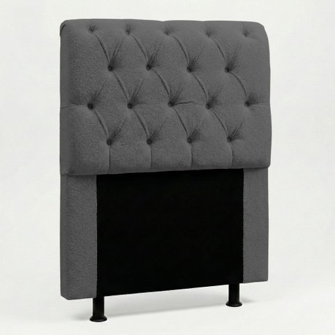 Cabeceira Cama Box Solteiro Sarah 90cm com Frame Bouclê Cinza Escuro - Desk Design