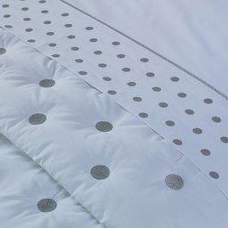 Kit Cobre Leito Colcha Queen 100% Algodão 400 Fios Acetinado Bordado 5 Peças Branco e Cinza - 4