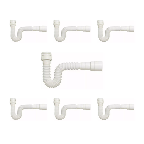 Kit 7 Sifão Sanfonado Branco Cozinha Pia Banheiro Tanque Universal Abs Premium