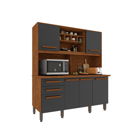 Armário de Cozinha 6 Portas 2 Gavetas Lunna Imop Cinamomo / Grafite