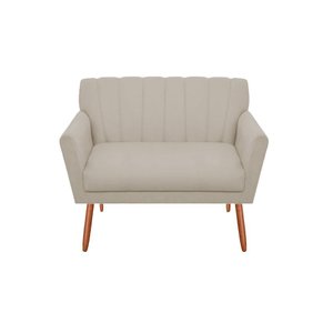 Namoradeira Decorativa Cecília Couro Bege 2 Lugares Pés Madeira Ms Decor