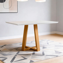 Ver imagem 1 de Mesa de Jantar 4 Lugares Retangular 135cm Tampo MDF com Vidro Elian N01 Ypê Off White - Lyam Decor