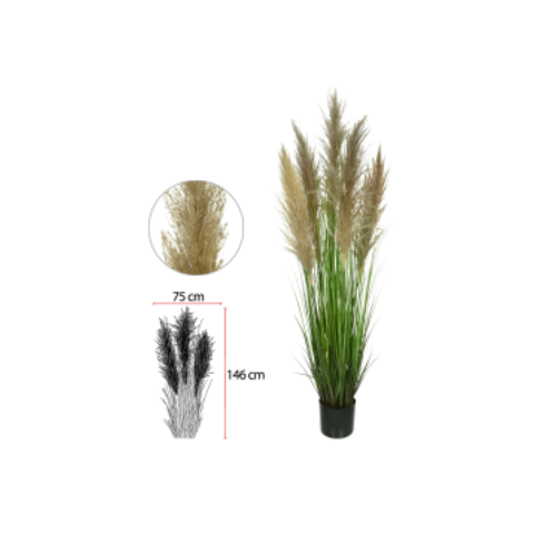 Planta Artificial Folhagem Grass Pampas C/pote X5 Verde 1,50cm