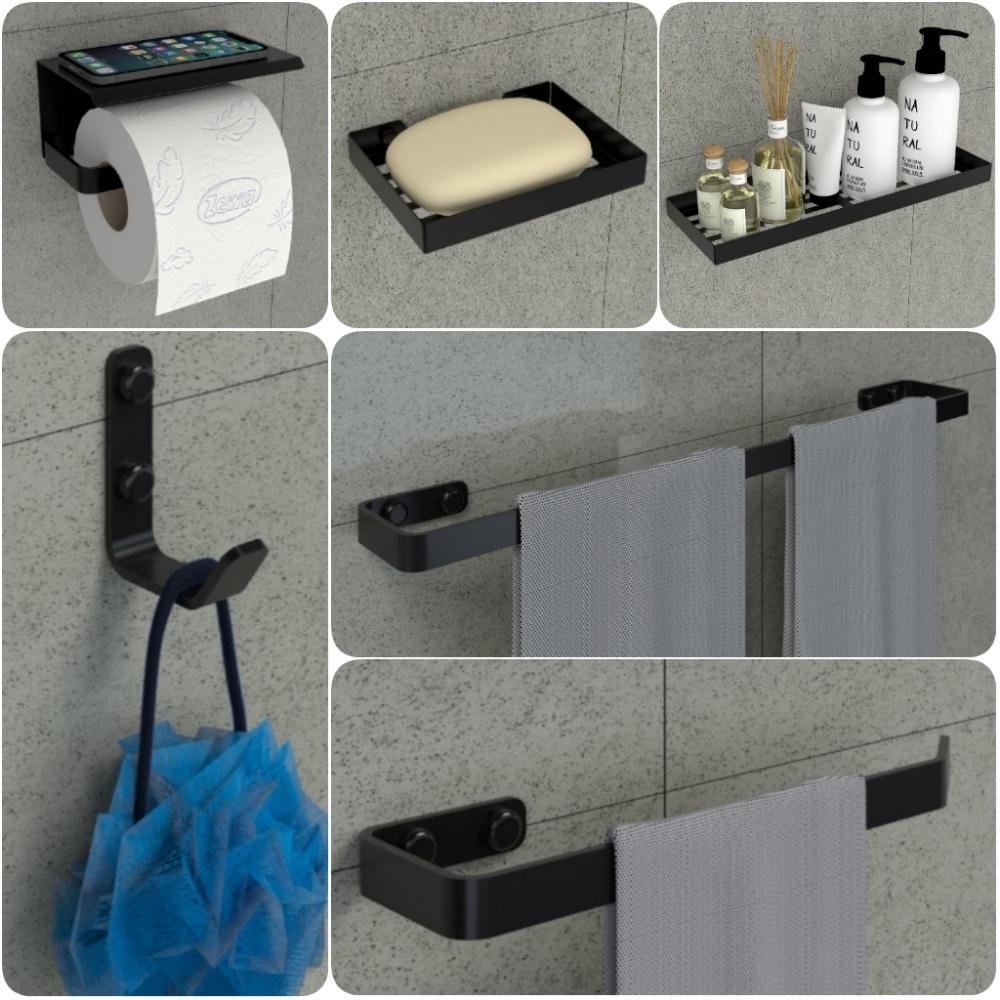 Kit Acessórios Para Banheiro Preto Fosco 6 Peças MAX