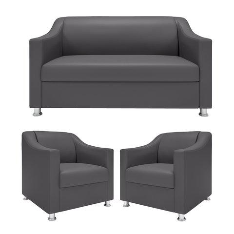 Recepção Clínica Sofisticada: Namoradeira 2l + 2 Poltronas Cinza-escuro