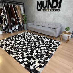 Tapete de Couro Preto e Branco Quadriculado 200x250 Placa de 10cm - 2