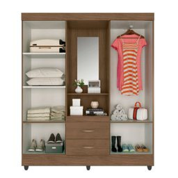 Guarda Roupa Solteiro 4 Portas Carvalho Oak com Espelho - 3