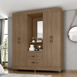 Guarda Roupa Solteiro 4 Portas Carvalho Oak com Espelho - 1
