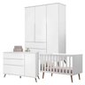 Quarto Retrô Infantil Completo Melinda Branco – Guarda-Roupa, Cômoda com Porta e Berço Ana 3 em 1 – - 1