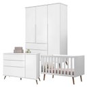 Ver imagem 1 de Quarto Retrô Infantil Completo Melinda Branco – Guarda-Roupa, Cômoda com Porta e Berço Ana 3 em 1 –