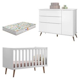 Quarto Retrô Infantil Completo Melinda Branco – Guarda-Roupa, Cômoda com Porta e Berço Ana 3 em 1 – - 6
