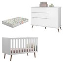Ver imagem 6 de Quarto Retrô Infantil Completo Melinda Branco – Guarda-Roupa, Cômoda com Porta e Berço Ana 3 em 1 –