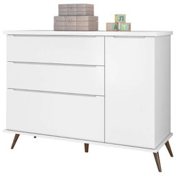 Quarto Retrô Infantil Completo Melinda Branco – Guarda-Roupa, Cômoda com Porta e Berço Ana 3 em 1 – - 5