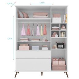 Quarto Retrô Infantil Completo Melinda Branco – Guarda-Roupa, Cômoda com Porta e Berço Ana 3 em 1 – - 4