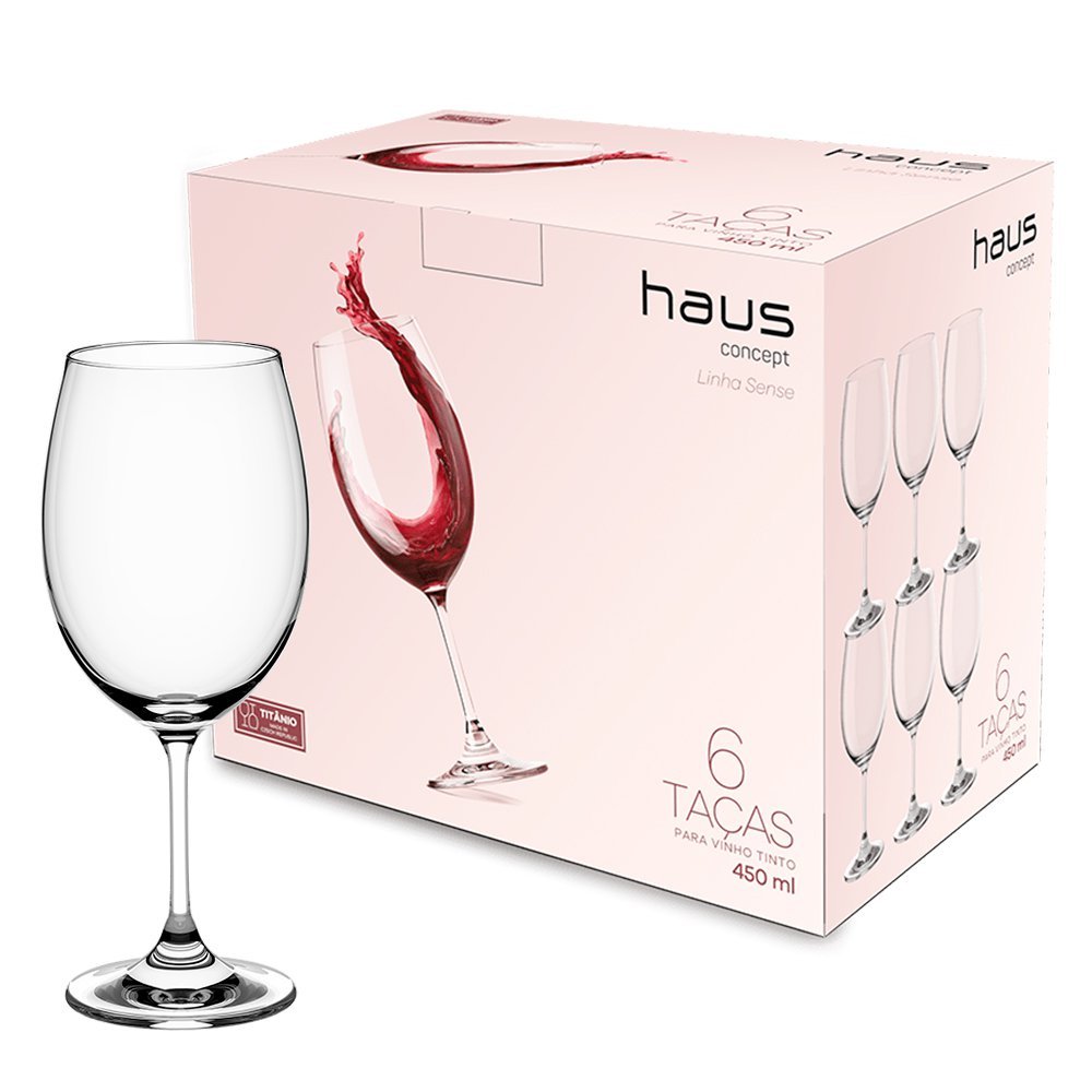 CJ 6 TAÇAS DE CRISTAL PARA VINHO TINTO HAUS SENSE 450 ML - 3