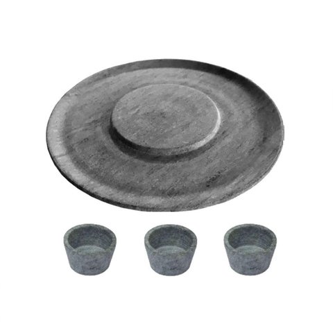 Prato de Hambúrguer Porções 26cm e 3 Molheiras Pedra Sabão