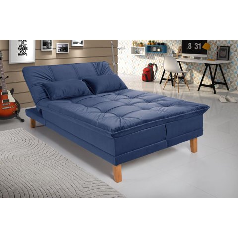 Sofá Cama Berlim Pés de Madeira Espuma D33 Pés Madeira 3 Posições Império Azul Marinho 375