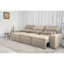 Sofá Retrátil e Reclinável 2,10m C/ 03 Módulos em Tecido Suede Bege - 1