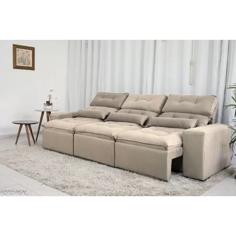 Sofá Retrátil e Reclinável 2,10m C/ 03 Módulos em Tecido Suede Bege