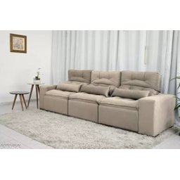 Sofá Retrátil e Reclinável 2,10m C/ 03 Módulos em Tecido Suede Bege - 5