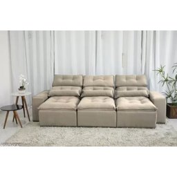 Sofá Retrátil e Reclinável 2,10m C/ 03 Módulos em Tecido Suede Bege - 4