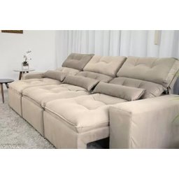 Sofá Retrátil e Reclinável 2,10m C/ 03 Módulos em Tecido Suede Bege - 3