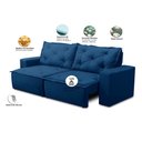 Ver imagem 2 de Sofá Retrátil e Reclinável 3 Lugares com Molas 2,00m Aline Suede Azul Rover & Beato
