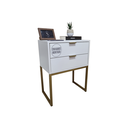 Ver imagem 1 de Mesa de Cabeceira Branca 50cm 2 Gavetas Mdf Quarto Cama Eco - Base Dourada - Puxador Dourado-montado