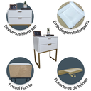 Ver imagem 4 de Mesa de Cabeceira Branca 50cm 2 Gavetas Mdf Quarto Cama Eco - Base Dourada - Puxador Dourado-montado