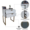 Ver imagem 3 de Mesa de Cabeceira Branca 50cm 2 Gavetas Mdf Quarto Cama Eco - Base Dourada - Puxador Dourado-montado