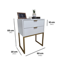 Ver imagem 2 de Mesa de Cabeceira Branca 50cm 2 Gavetas Mdf Quarto Cama Eco - Base Dourada - Puxador Dourado-montado