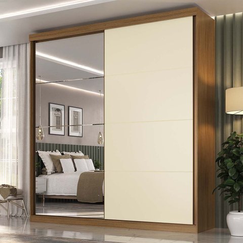 Guarda Roupa Star Mdf 219cm 2 Portas com Espelho Nogueira/areia 9554