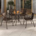 Ver imagem 2 de Conjunto para Jardim com Mesa Vidro 60cm e 4 Cadeiras Junco Sintético Multimóveis Cr8008 Café