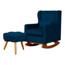 Ver imagem 1 de Poltrona C/ Puff Balanço Amamentação Aurora Veludo Azul Marinho - Lm Decor