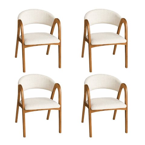 Kit 4 Cadeiras Valentina Madeira Maciça Cerejeira Encosto Anatômico em Linho Sala - Off-white